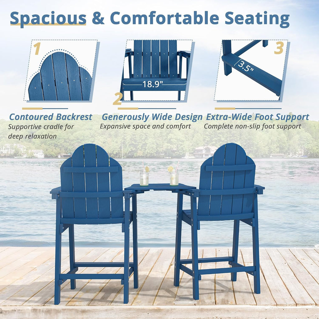 Tall Adirondack Chair Set of 2, HDPS Bar Height Chairs, Navy Blue | All-weather-resistant, reinforced aluminum legs