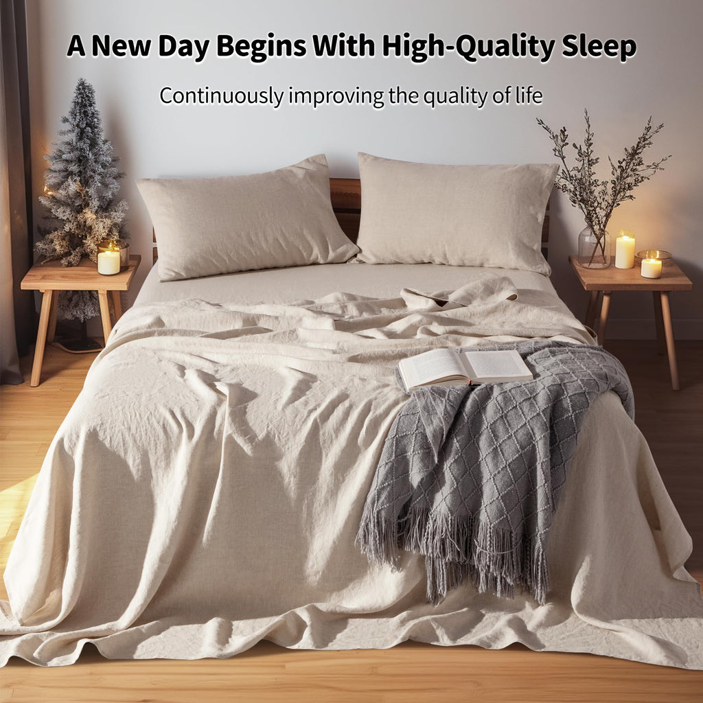 100% French Pure Linen Sheet Set 4Pcs, 16" Deep Pocket
