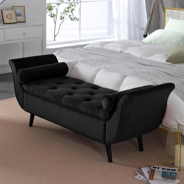 65" Velvet End of Bed Bench, Tufted Storage Ottoman with Pillows | Velvet upholstery, Button-tufted design, Hidden