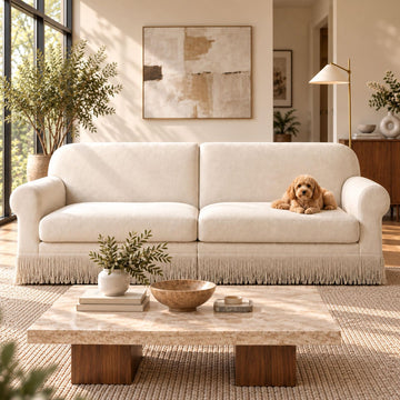 88-Inch Living Room Sofa: 3-Seater Chenille Couch with Fringe Tassel
