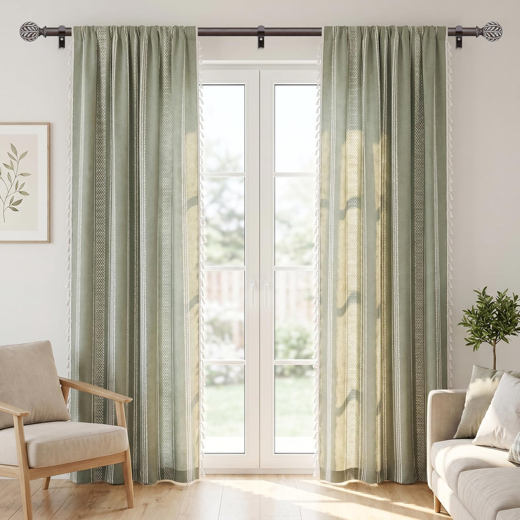2 Pack Wood Boho Decorative Curtain Rod, 36-91 Inch, Walnut