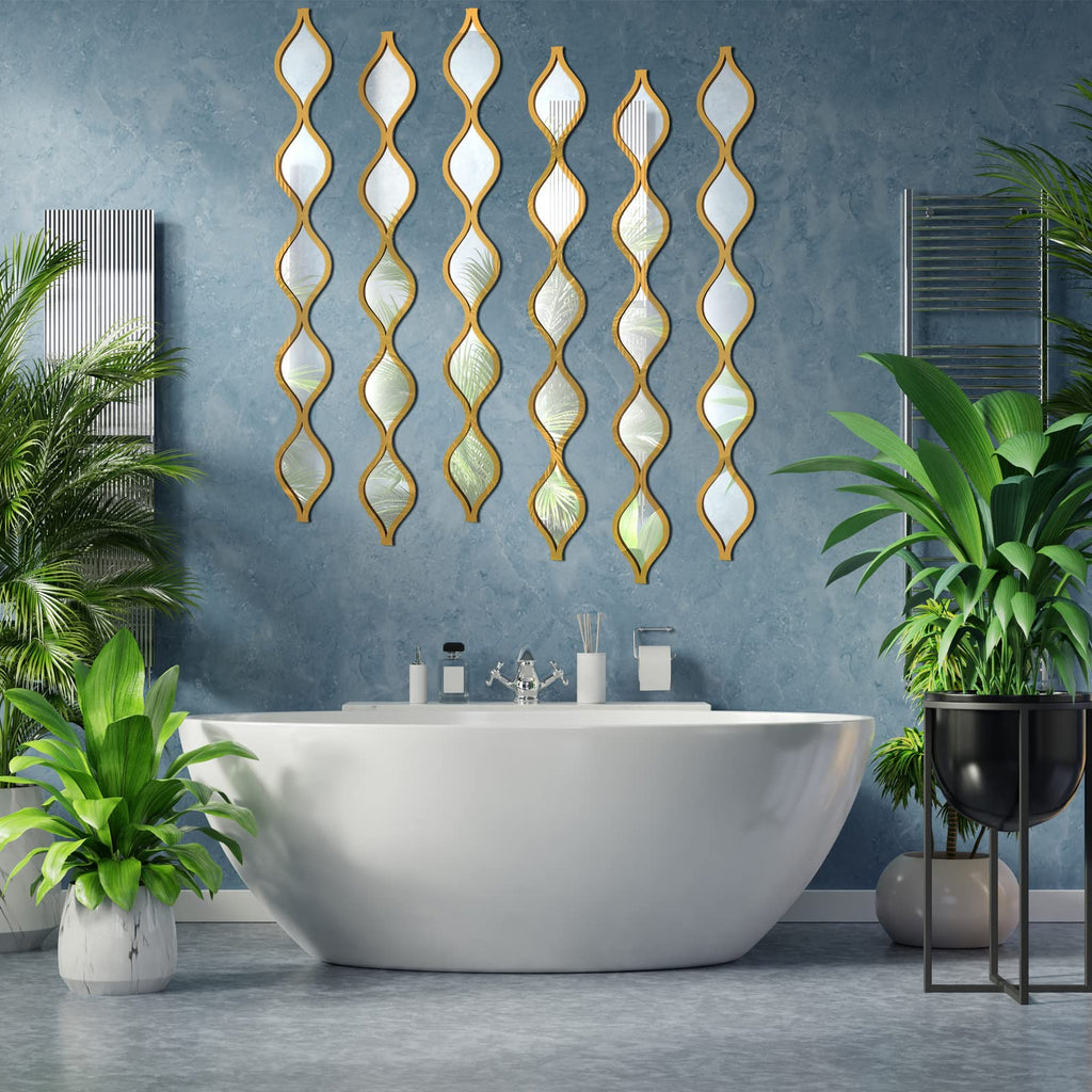 6 Pcs Acrylic Teardrop Mirror Wall Decor, Boho Wall Art, Gold Edge