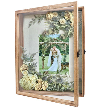 Large Shadow Box Frame 13x16 Display Case, Wood Wedding Bouquet Memory Box