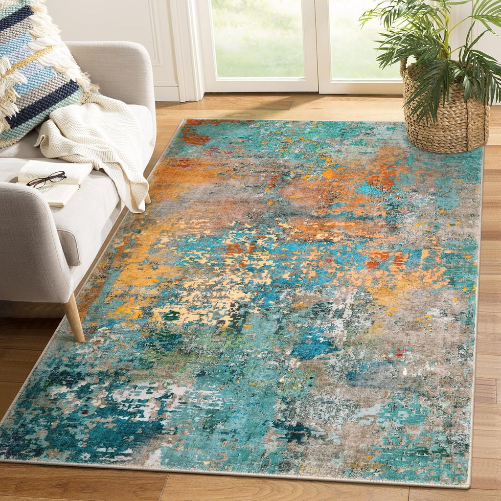 Modern Abstract Area Rugs 5x7, Large Washable Rugs for Living Room Bedroom Non Slip, Colorful Indoor Floor Carpet for
