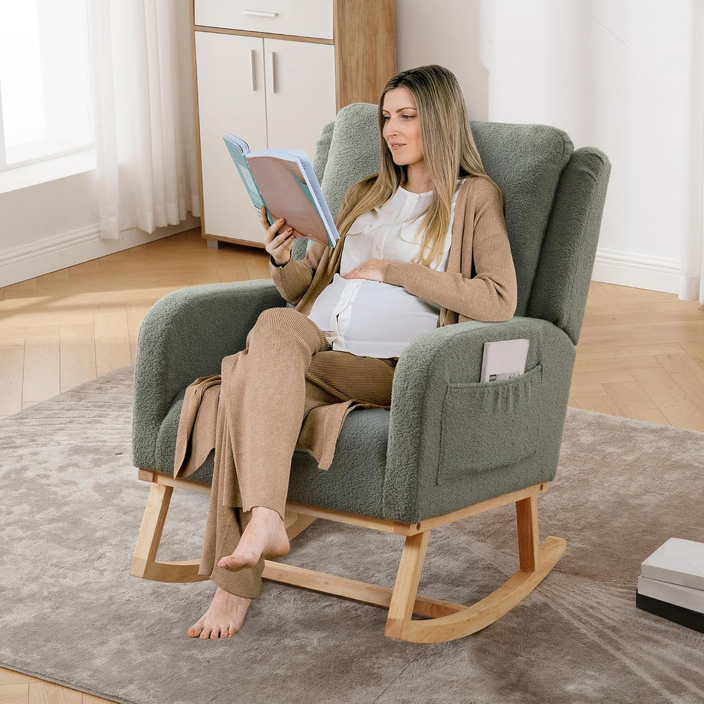 Rocking Chair Nursery, Teddy Nursing Rocking Chairs, Upholstered Nursery Glider Rocker for Mom Nursery Morden Accent