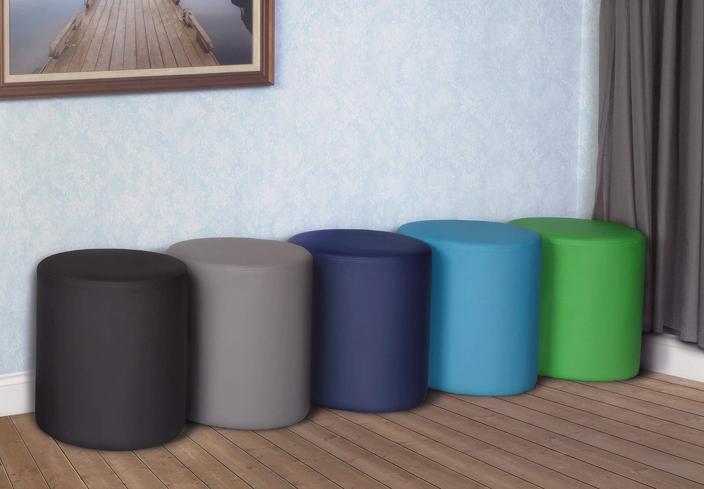 Logan Round Ottoman - 18" Navy Blue, Modern Upholstered Pouf, and Office - Stylish Accent Furniture, Soft Fabric