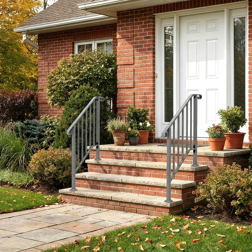 Handrails for Outdoor Steps, Stair Handrail Fits 1 to 5 Steps, Wrought Iron Hand Rail Stair Railing Kit for