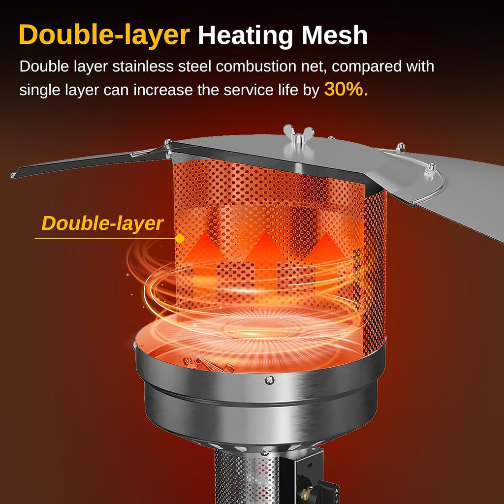 50,000 BTU Patio Heater with Sand Box, Table Design, Double-Layer Stainless Steel Burner, Wheels, Triple Protection