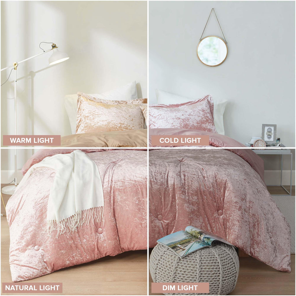 Reversible Velvet Blush Full/Queen Comforter Set, 3pc
