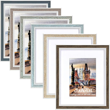 8x10 Picture Frame Set of 6, Rustic Farmhouse Photo Frame, Display 5x7 with Mat or 8x10 Without Mat for Decorative on