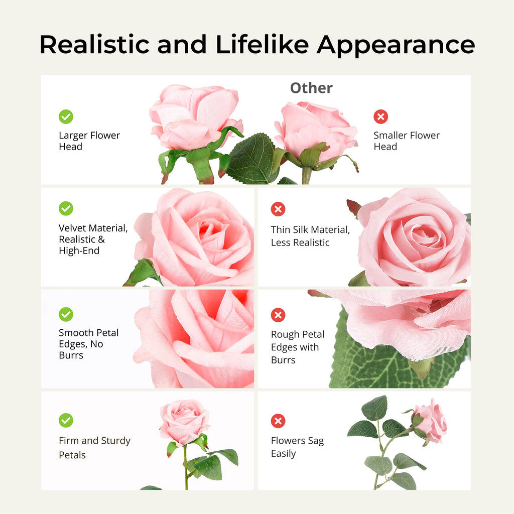 14PCS Artificial Roses, Realistic Silk Fake Roses Flowers