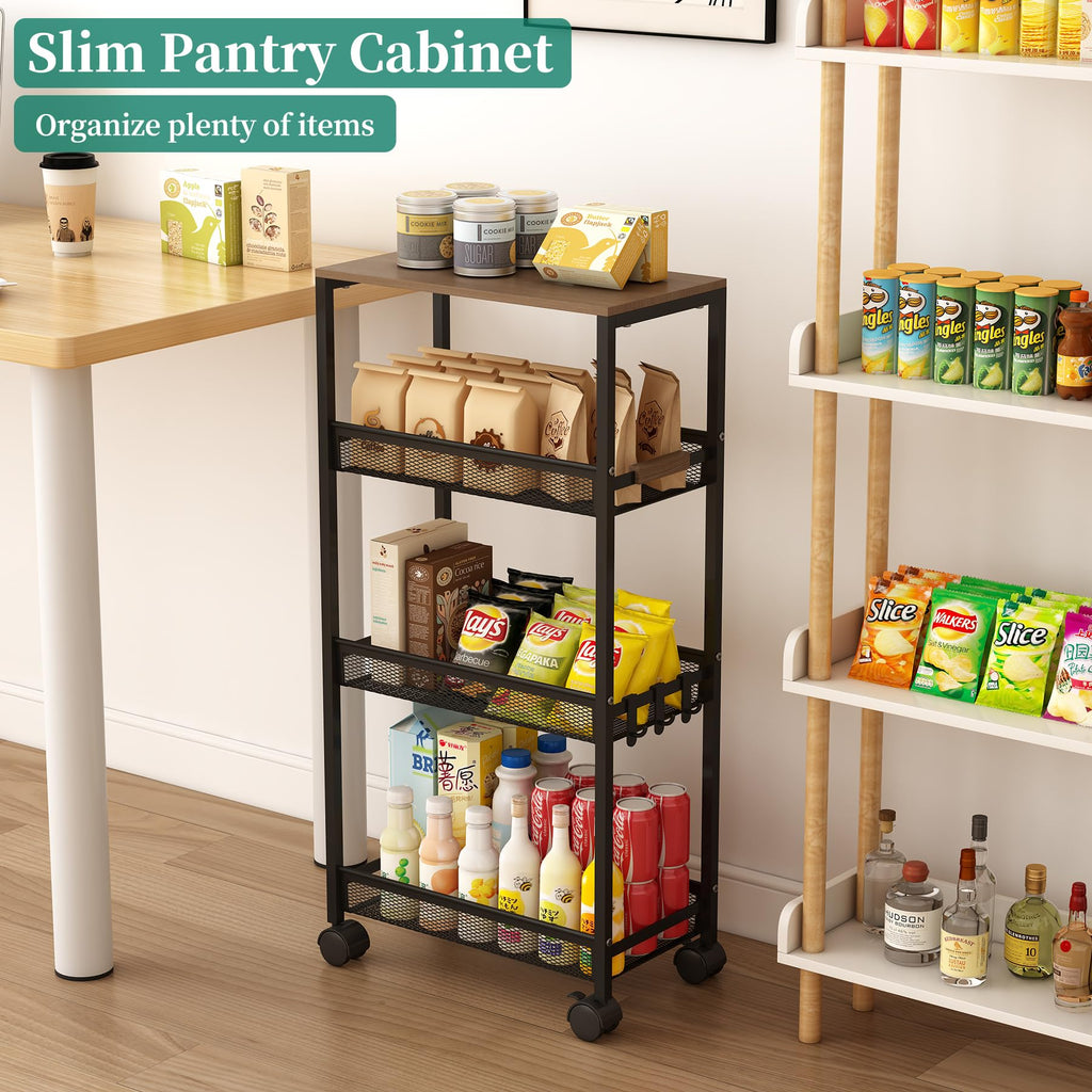 4-Tier Slim Utility Rolling Laundry Cart with Wheels, Easy to Assemble