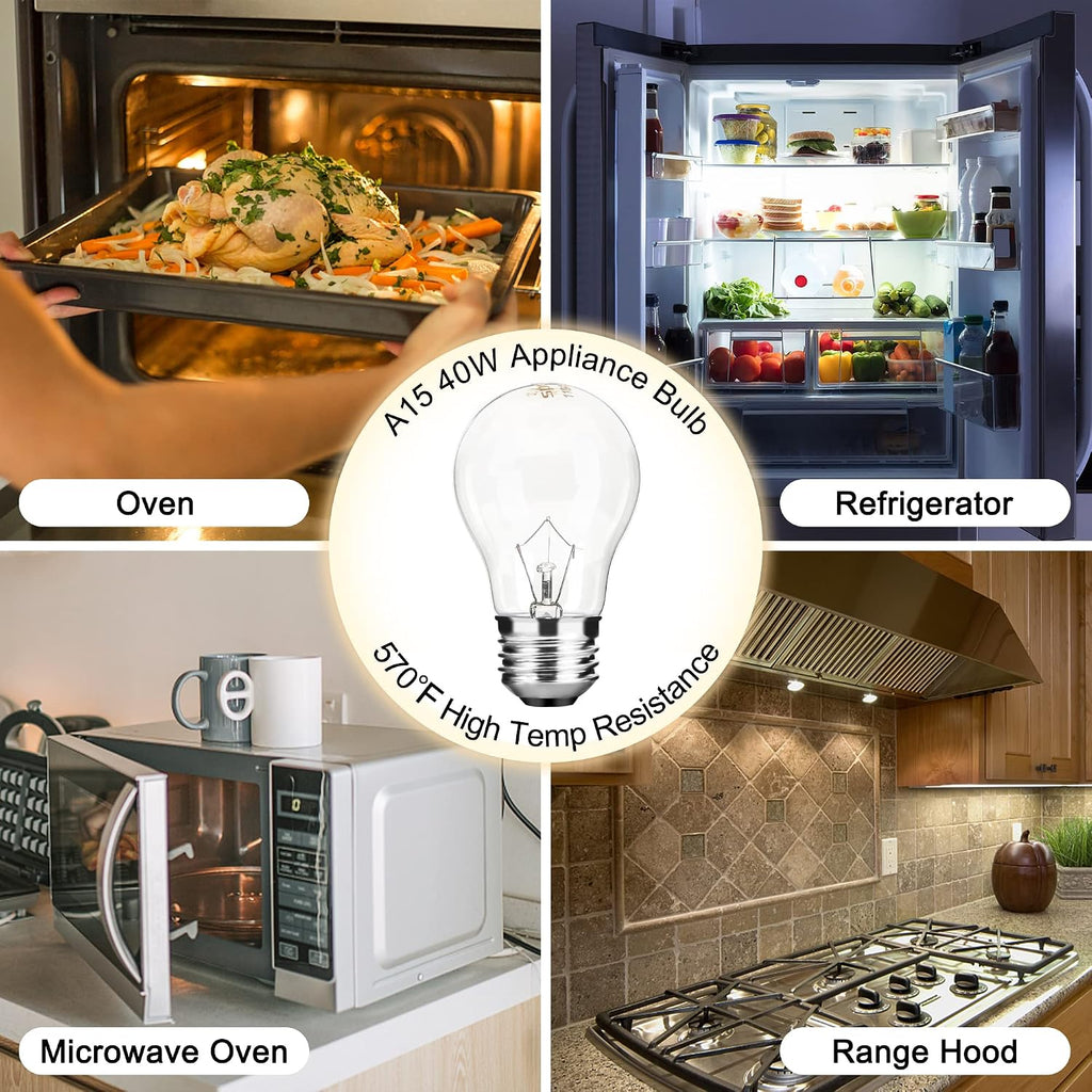 Appliance Oven Light Bulb A15 40W High Temperature 500 Degrees Resistant for Refrigerator Over Stove Microwave Range