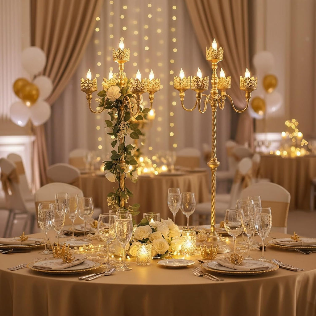 Tall Floor Candle Holders - 2Pcs Gold Candelabra, Metal 5 Arm Candlesticks Party Wedding Aisle Home Decor, 40" Tall
