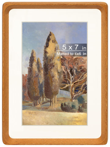 5x7 Picture Frame with Mat for 4x6, Natural Teak Wood Handcrafted Rounded Corner with Real Glass, Vertical or