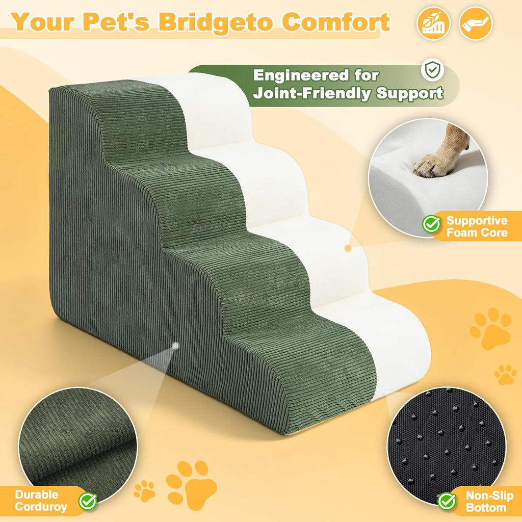 Dog Stairs for Small Dogs 18" H, 4-Step Dog Ramp for Aged and Injured Dogs, Foam Pet Stairs for Cats to Get on Bed