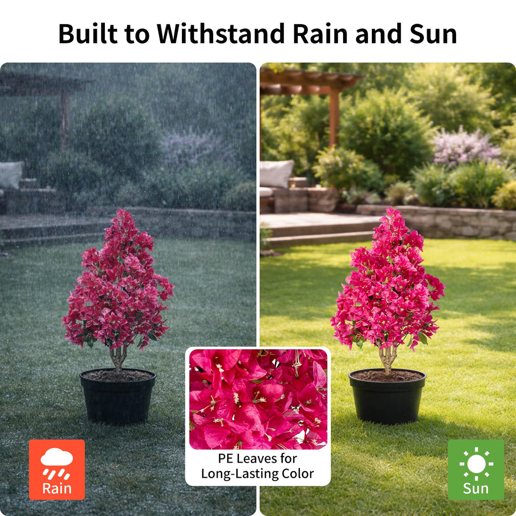 2Pack Artificial Bougainvillea Tree, Faux Silk Floral Tree Bougainvillea Plant with Flowers, Faux UV Resistant Shurbs