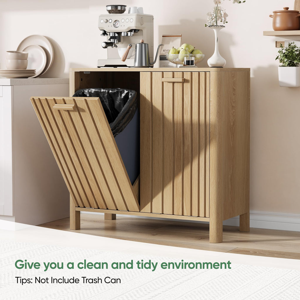 Double Tilt Out Laundry Hamper Cabinet, 11.8 Gallon Gradien Fluted Hidden Trash Cabinets with 2 Baskets Kitchen &