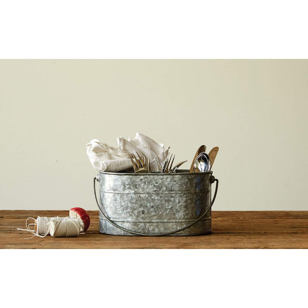 Galvanized Metal Storage Caddy with 4 Compartments and Handle, Grey