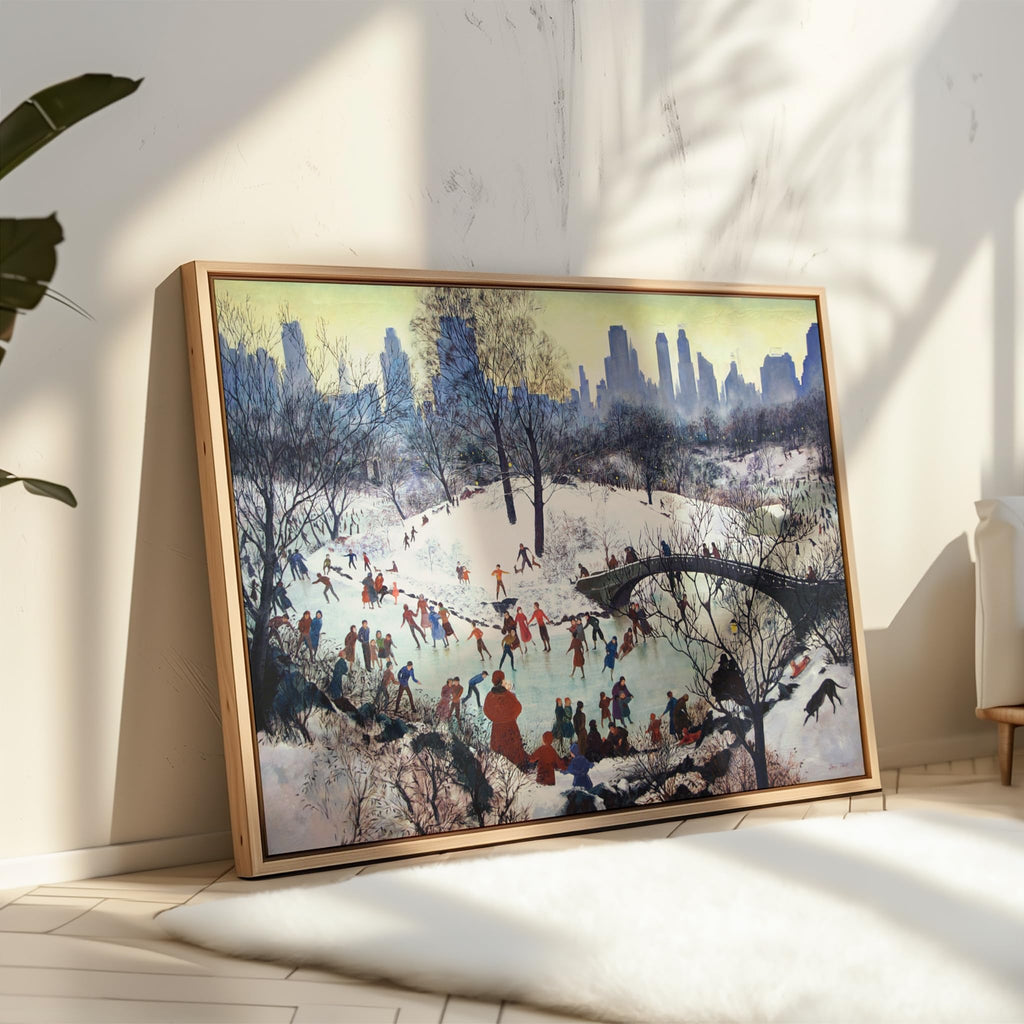 Master New York City Poster - Skating In Central Park Painting Print - Central Park Artwork - Ice Skating - Winter