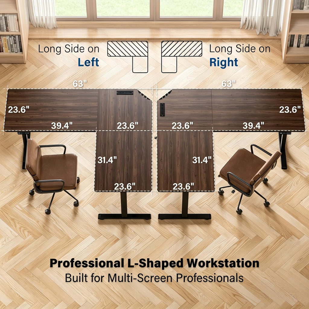 63 x 55 inch L-Shaped Standing Desk, Corner Computer Desk, Electric Standing Desk Adjustable Height, Sit to Stand