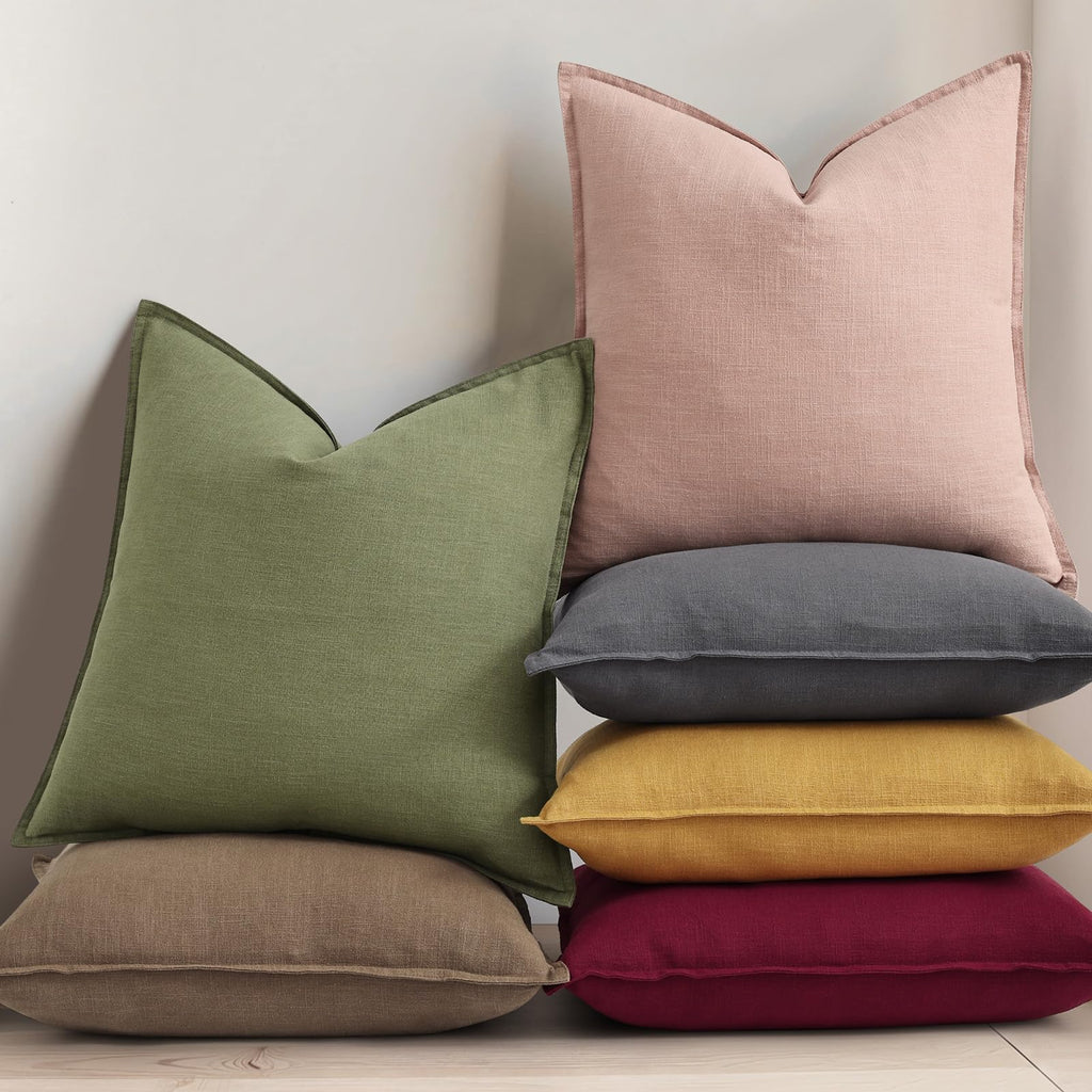 Fall Light Brown Linen Throw Pillow Covers 16x16 Set of 2
