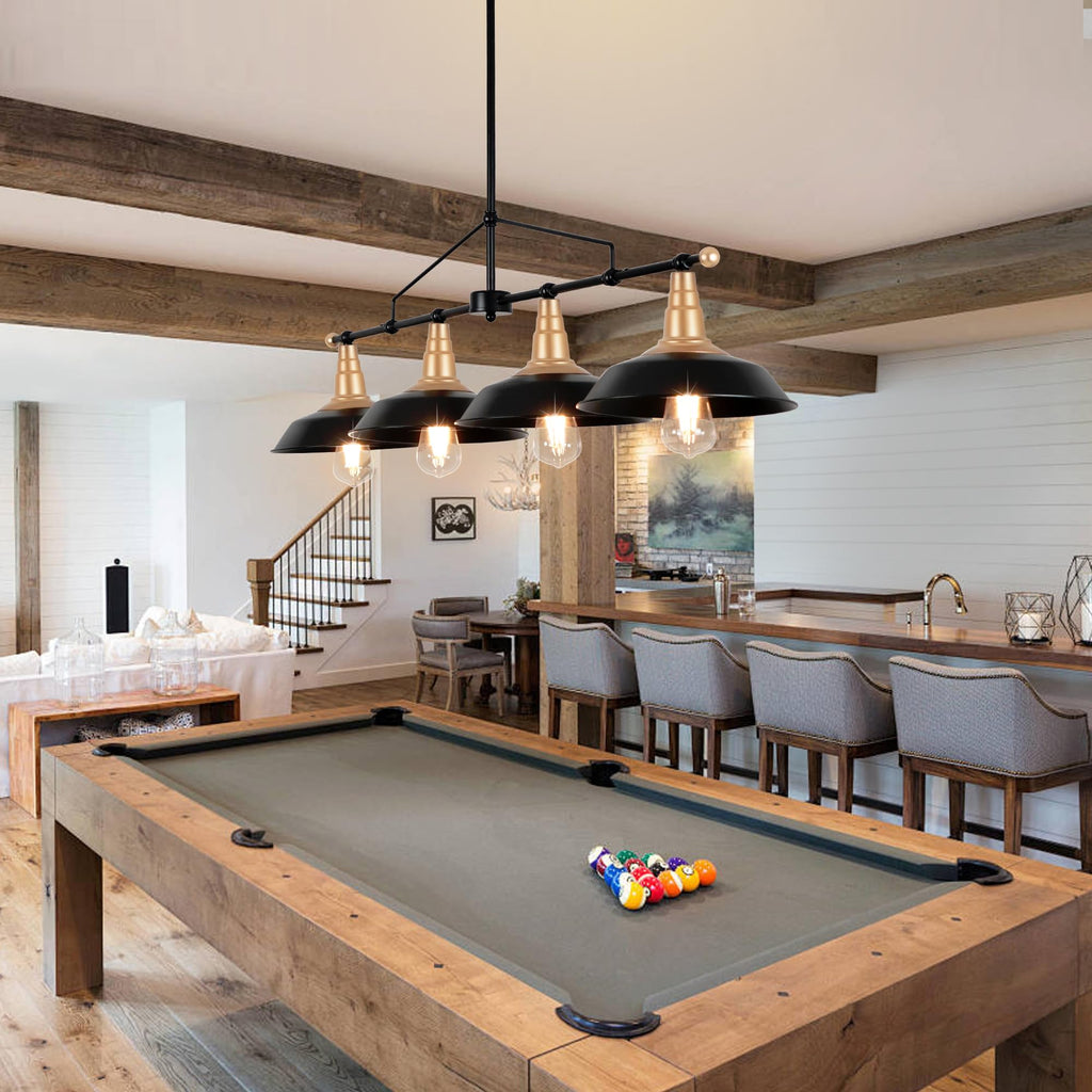 Pool Table Lights 4-Light Black and Gold Linear Light Fixture 48 Inch