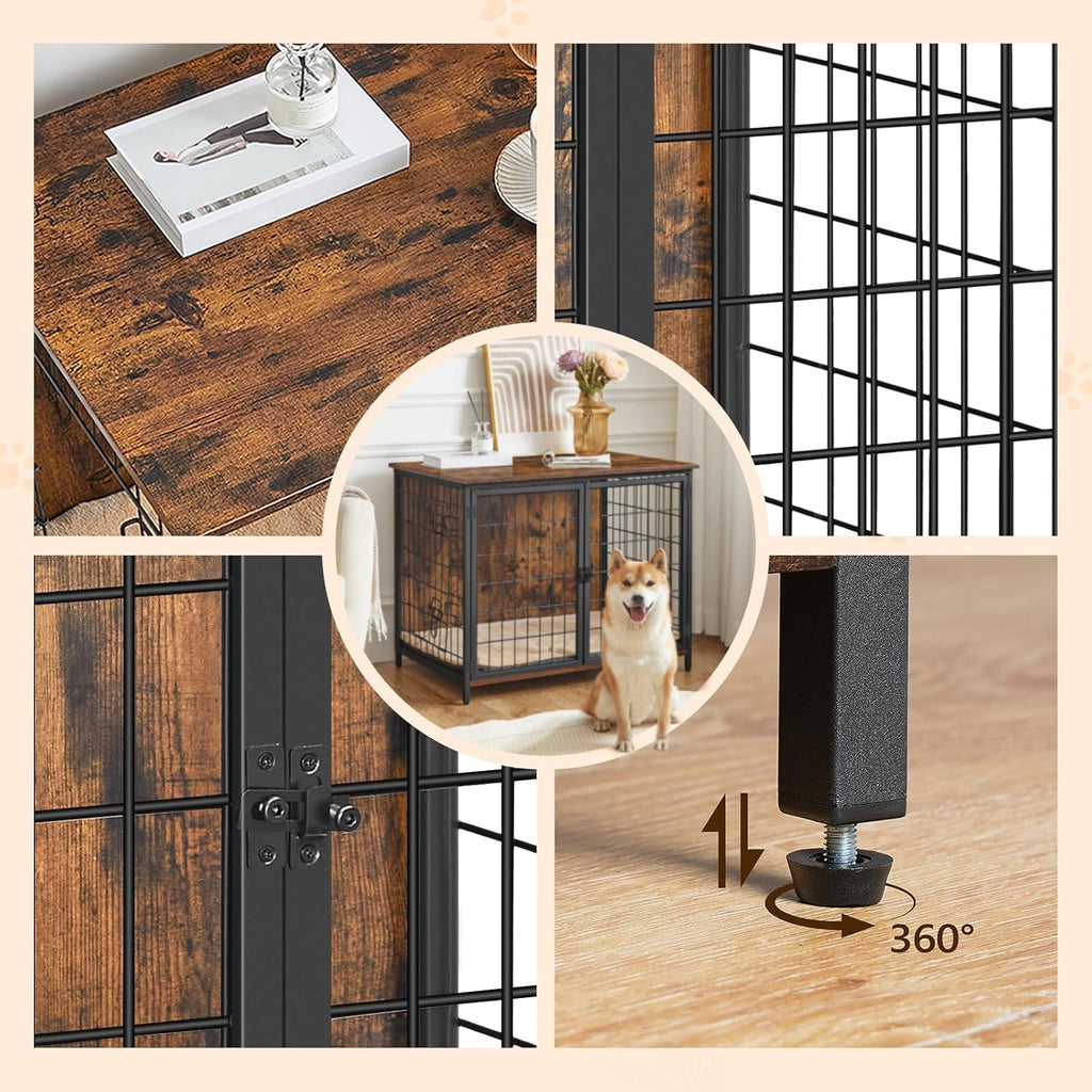 Dog Crate Furniture with Cushion, Wooden Dog Kennel with Double Doors, Heavy Duty Dog Cage for Small/Medium/Large Dogs