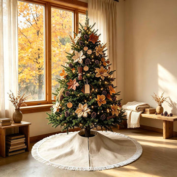 36" Burlap Tree Skirt with Tassel Farmhouse Jute Linen Fall Tree Skirt