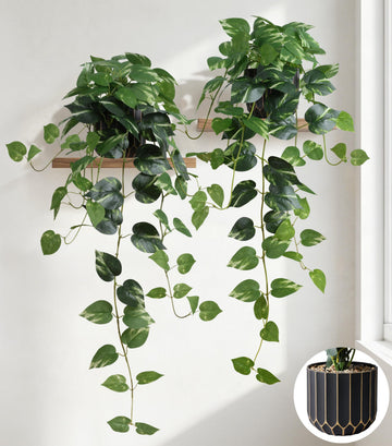 Fake Plants 2 Pcs Faux Pothos Plants Potted Indoor Artificial Hanging Plants Realistic Fake Greenery Table Desk