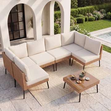 7-Piece Patio Furniture Set with Coffee Table, Beige