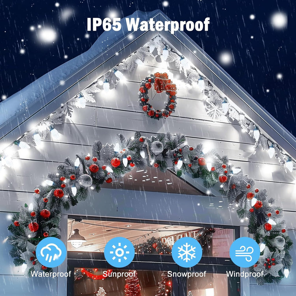 C9 Christmas Lights Outdoor, Vintage Christmas String Lights 100FT 100LED Green Wire (Warm White)