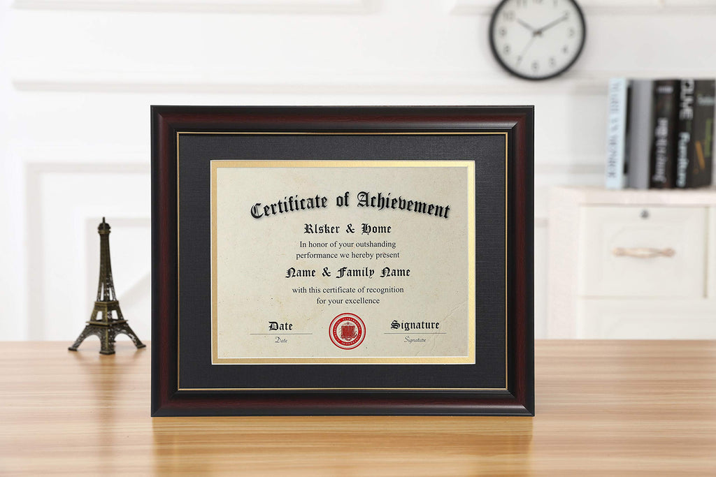 8.5x11 Diploma Frames with Mat Cherry Matte Black with Gold Rim