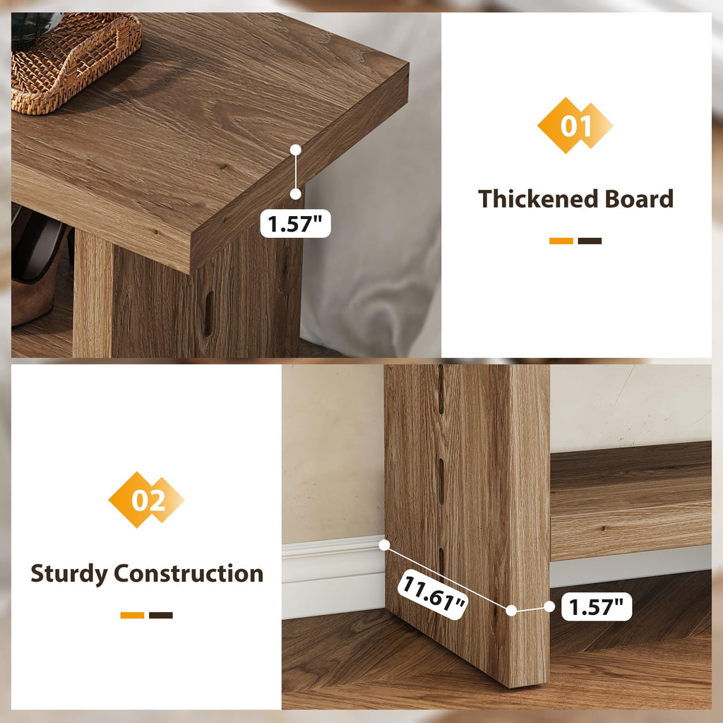 47" 2-Tier Wooden Entryway Bench with Shoe Storage, Oak Color