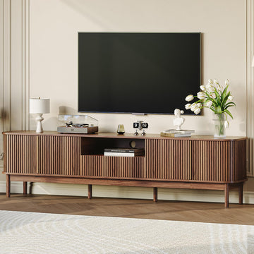 86.6'' Fluted TV Stand for 75/80/85 Inch TVs, Walnut TV Console