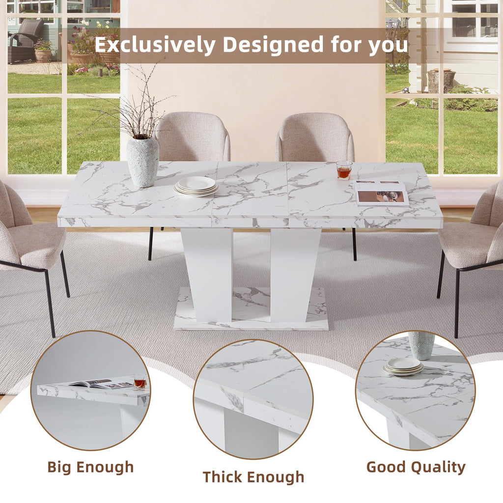63-79 Inch Extendable Dining Table for 4-8 People (Marble White)