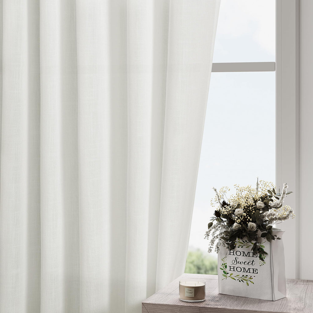 Off White Linen Curtains 80 inches Long Back Tab Light Filtering Privacy Sheer Curtains 2 Panel Set Modern Farmhouse