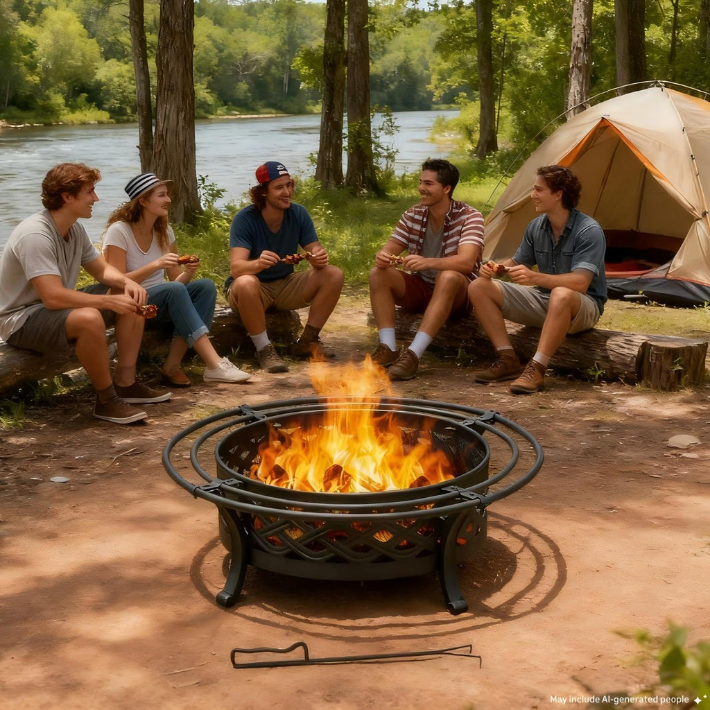 Outdoor Fire Pit with Spark Screen Wood Burning 42 Inch