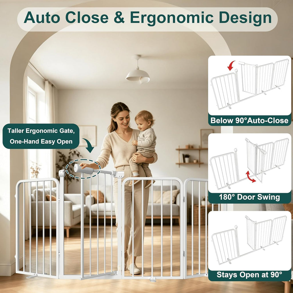 Heavy-Duty Freestanding Dog Gate 106" Wide 30" Tall 6 Panels