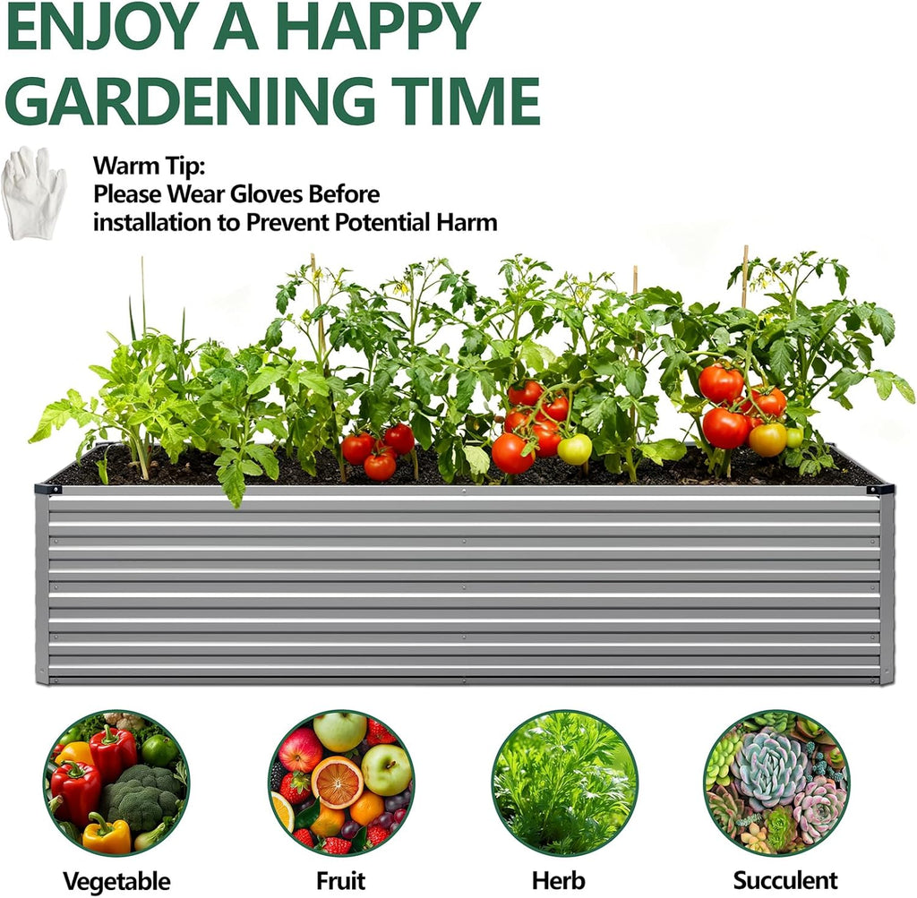12x2x2ft Galvanized Raised Garden Bed,Metal Raised Beds Kit Silver | 2FT Deep Root Elevated Garden Planter Box