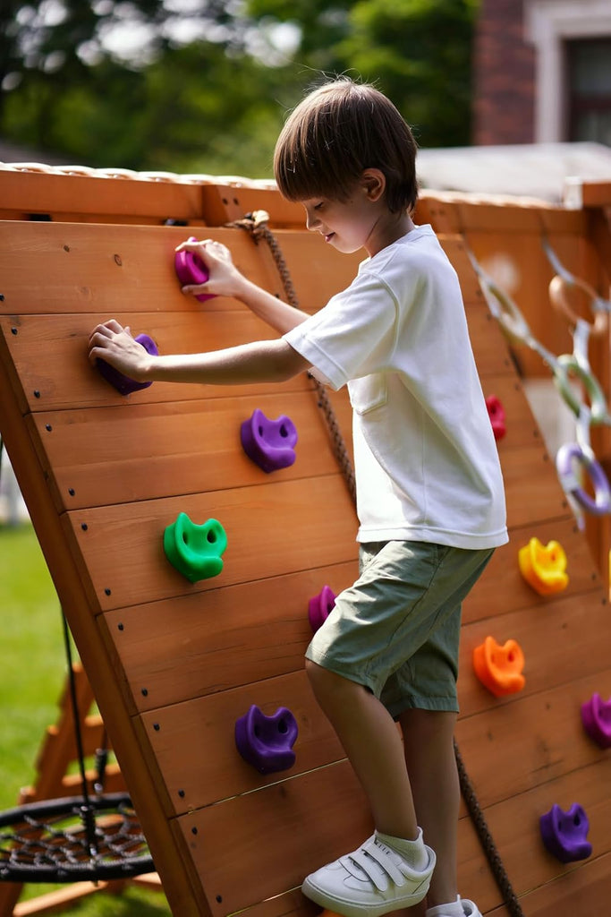 Sycamore Wooden Swing Set with Climbing Ladder, 2 Belt Swings & Trapeze Bar - Outdoor Backyard Jungle Gym Playground
