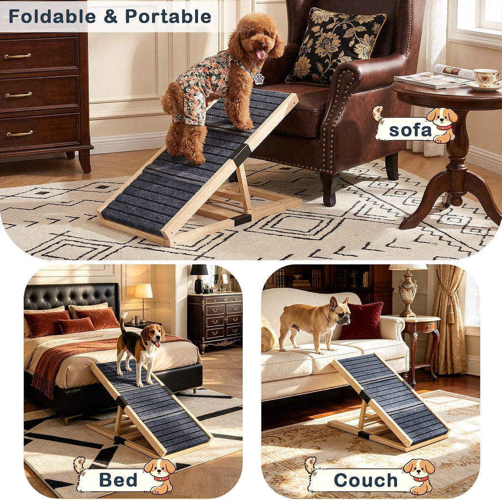 Wooden Dog Ramp for Couch, Foldable Pet Ramp for Small Dogs, 27.6" L