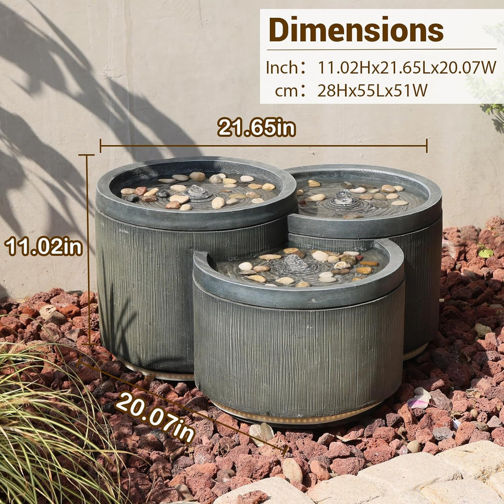 Small Modern Outdoor Water Fountain with 3 Led Lights Tiered Cascading Waterfall Feature with Quiet Pump Floor Water