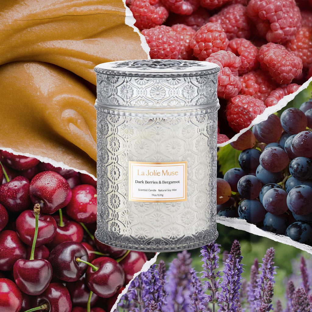 Dark Berries Bergamot Scented Candles, 19 oz Soy Wax