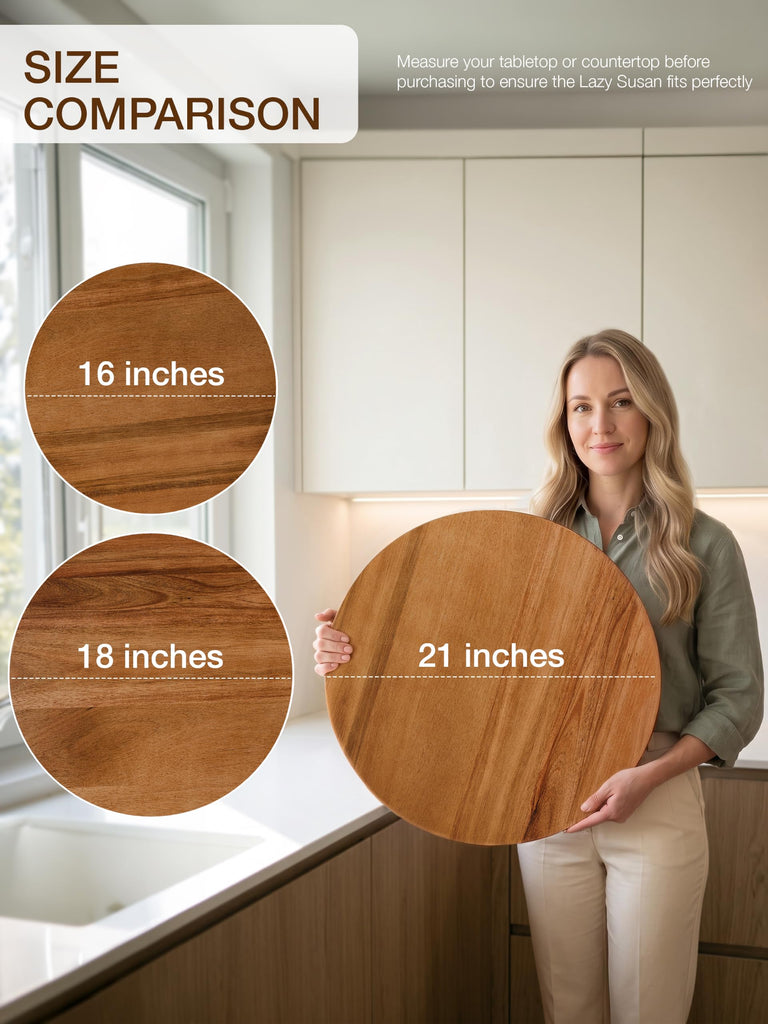 21" Acacia Wood Lazy Susan for Table Top, Swivel Charcuterie Board