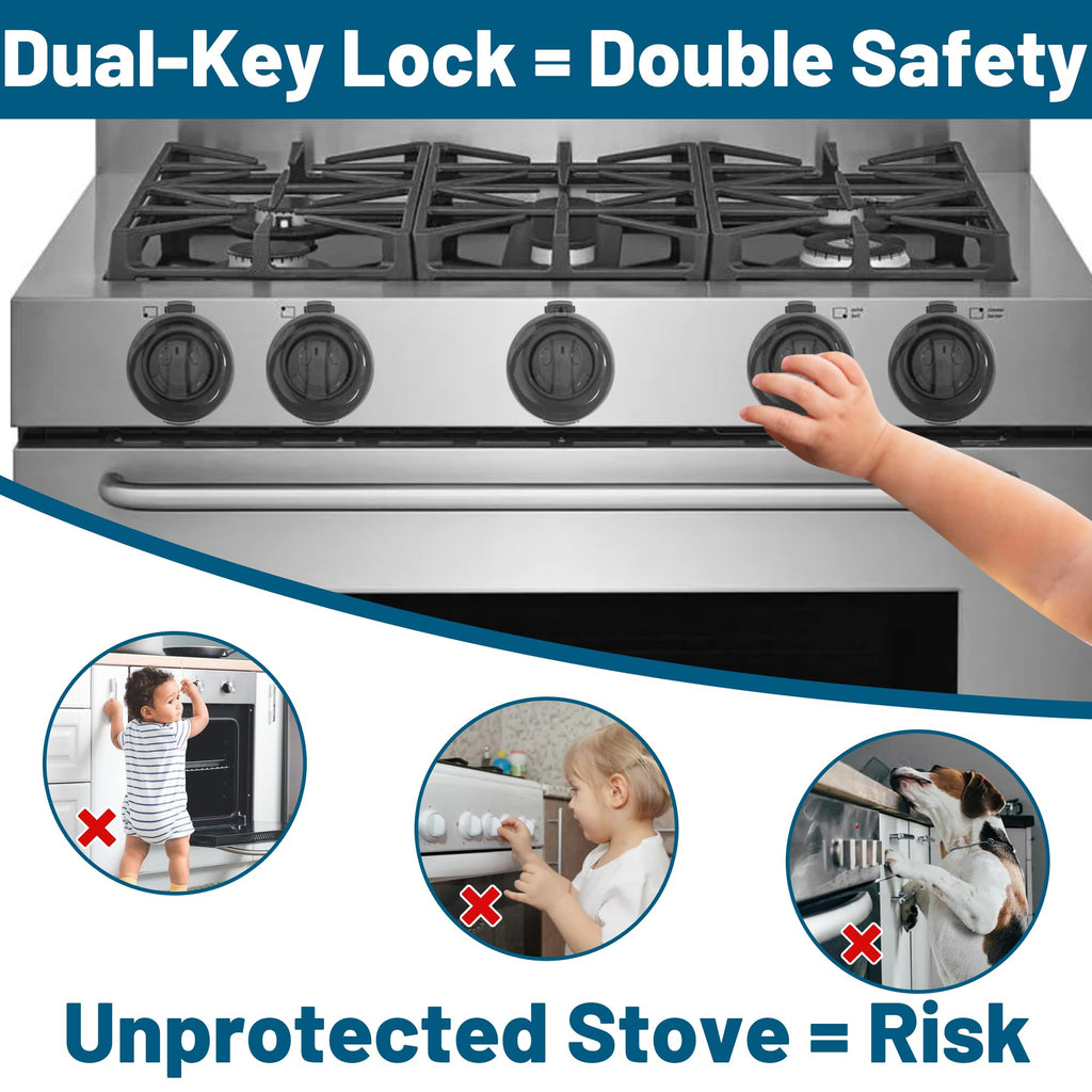 Childproof Stove Knob Safety Covers, Black Oven Knob Covers, 5 Pack
