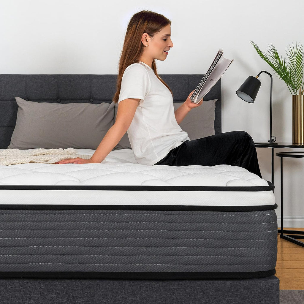 Full Mattress 12 Inch Pillow Top Hybrid Mattress in a Box Medium Firm | Fiberglass-Free Soft Breathable Pressure