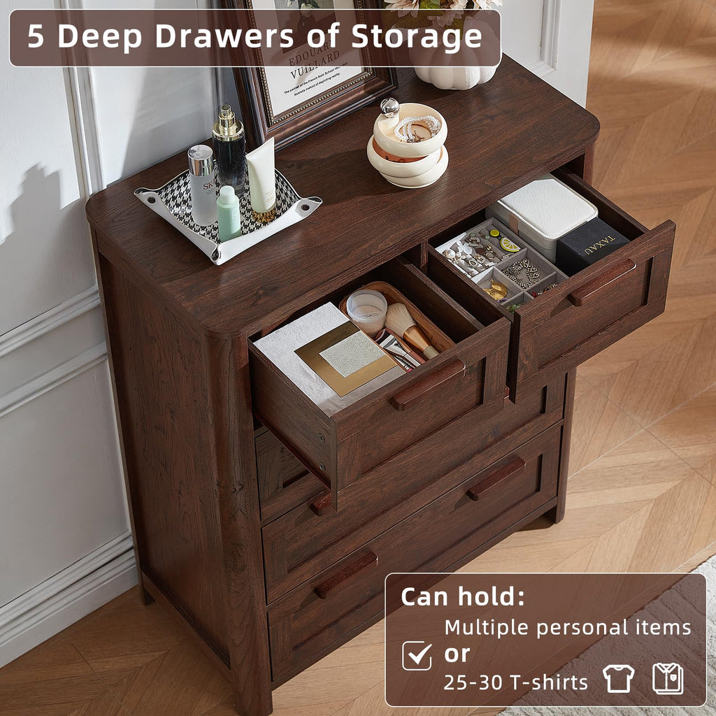 Farmhouse 5 Drawer Dressers, Walnut