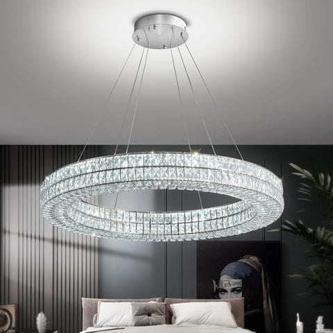 Led Ring Crystal Chandelier for Living Room, Modern Dimmable Chandeliers Lighting and Hanging Adjustable, LED Round Ceiling Chandelier for Dining Room (40inch,Black) A122-B0C3V24QKC