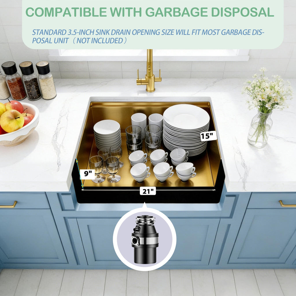 Gold Undermount Kitchen Sink 23 x 18 Inch, 16 Gauge T304 Stainless Steel Workstation Sink with Ledge & Accessories